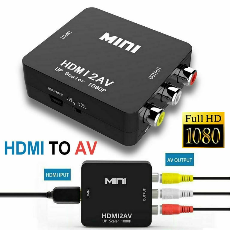 Mini 1080P Composite AV CVBS Adapter Converter HDMI to RCA Audio Video -  Black