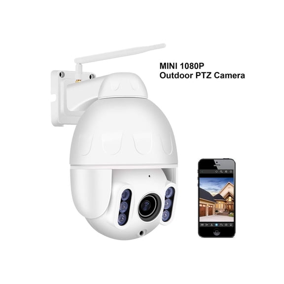 Mini 1080P Outdoor WiFi Security Camera 4X Optical PTZ Auto Focus 30m Night Vision 150 Viewing Angle External SD Card Slot IP65 Weatherproof