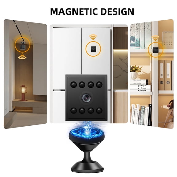 Mini 1080P WiFi Security Camera Wireless Indoor Spy Cam with 130 Wide-Angle, Night Vision, Motion Alerts, Remote App Control, 128GB SD/Cloud Storage, 1200mAh Battery