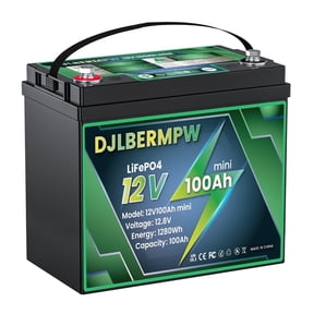 DJLBERMPW Mini 12V 100Ah LiFePO4 Battery, 1280Wh Lithium Battery Deep Cycle 100A BMS for RV, Marine, Solar System