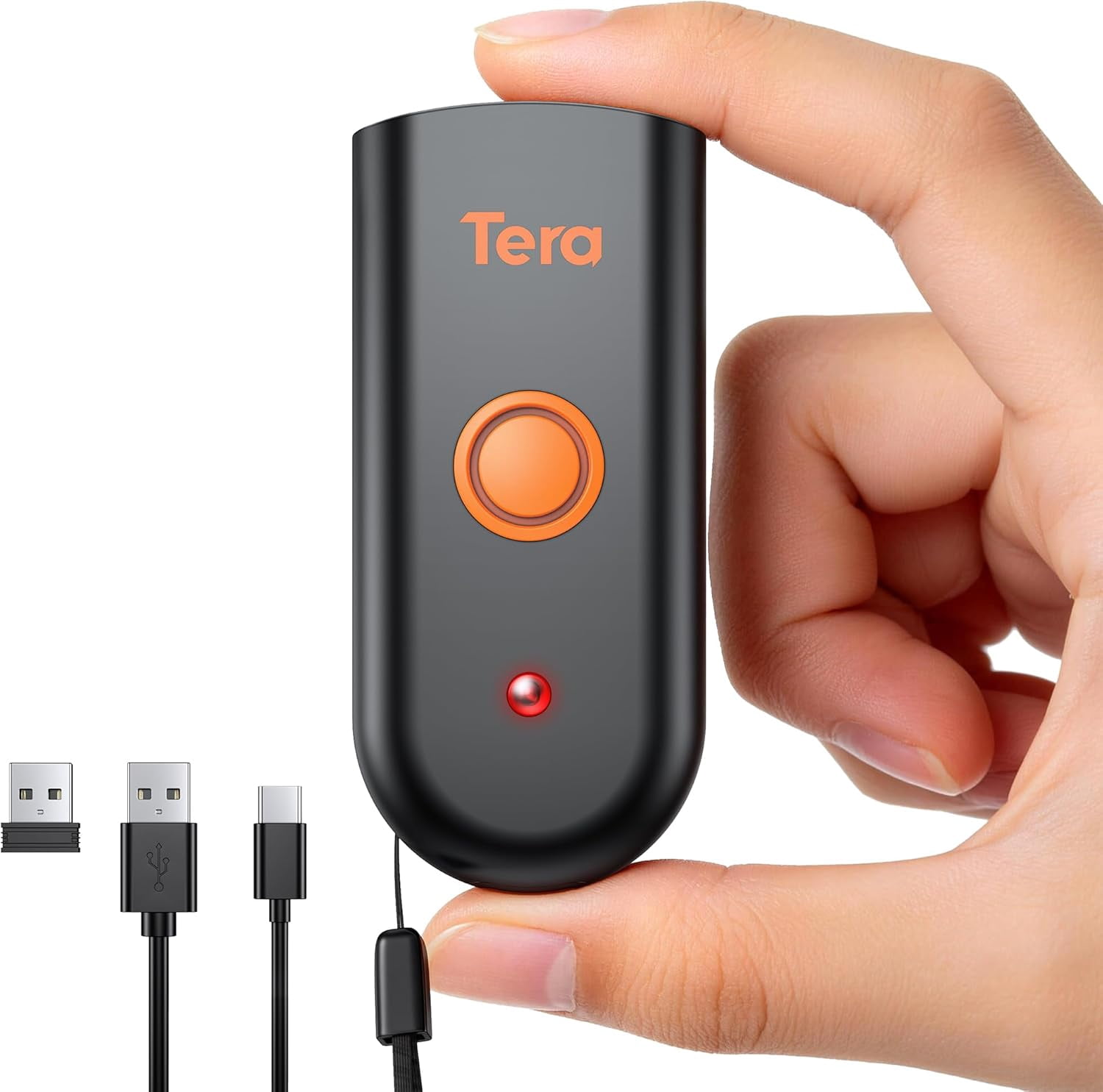 Mini 1D 2D QR Wireless Barcode , Waterproof Shockproof Pocket , 3-in-1 BT & USB Wired & 2.4G Bar Code Reader Portable Image Work with iOS, Windows, Android 1100D