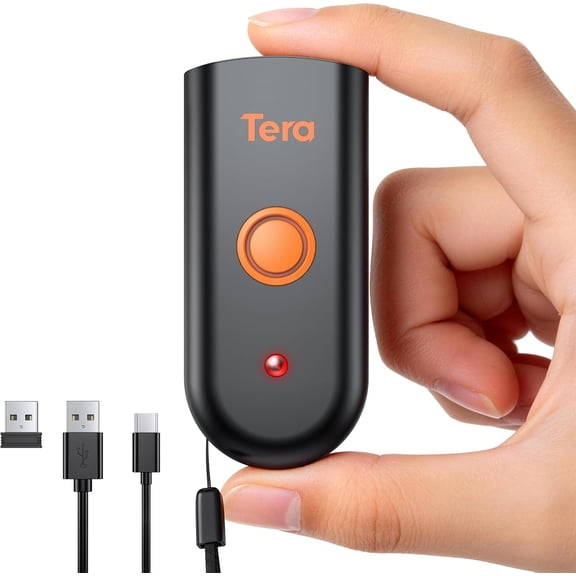 Mini 1D 2D QR Wireless Barcode , Waterproof Shockproof Pocket , 3-in-1 BT & USB Wired & 2.4G Bar Code Reader Portable Image Work with iOS, Windows, Android 1100D