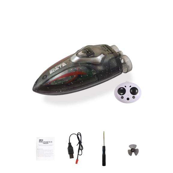 Mini 2.4G Stunt Remote Control Boat, Dual-Paddle Dual-Motor Electric RC Boat with Colourful LED Lights & Inflatable Pool for Indoor/Outdoor Water Play