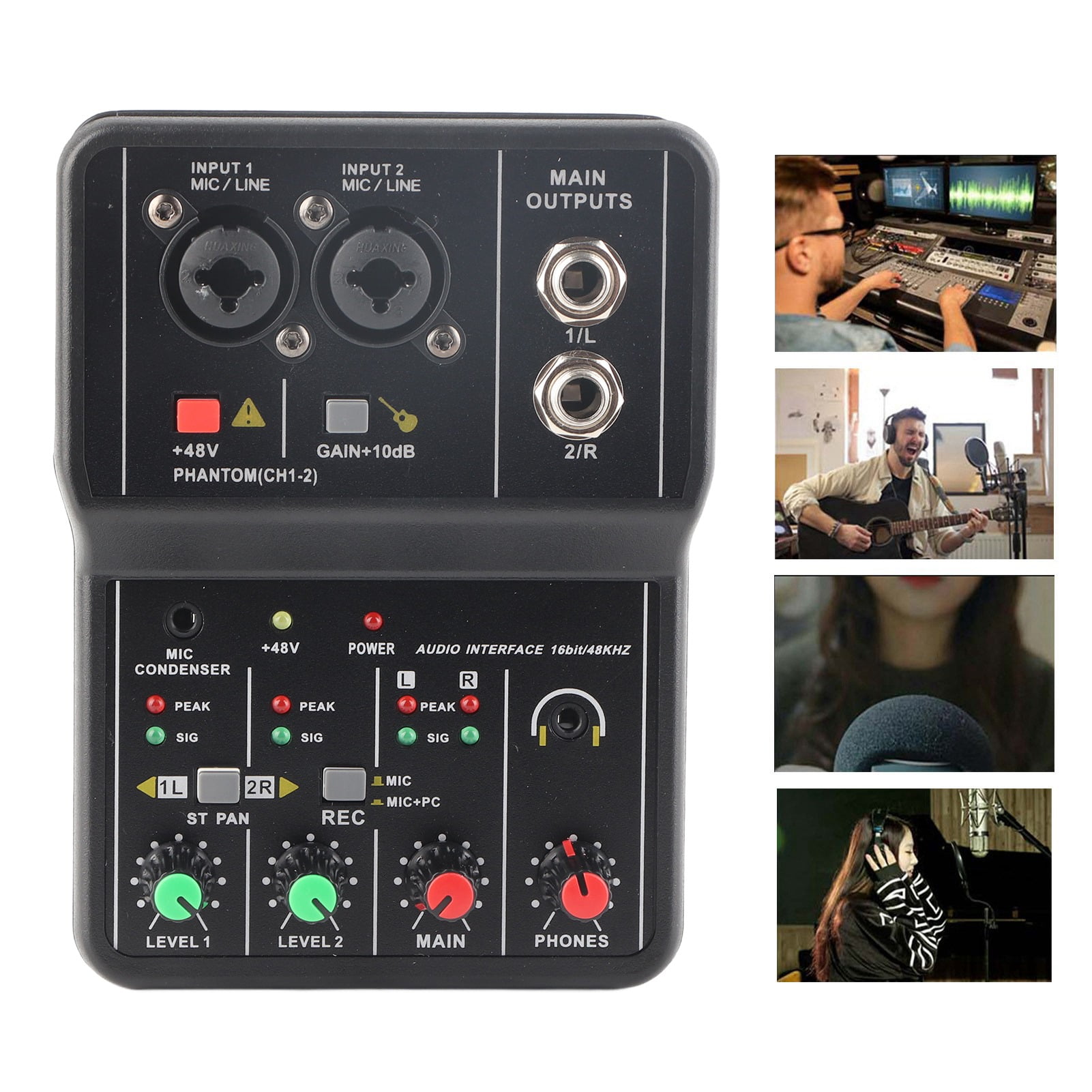 Mini 2 Channel Audio DJ Mixer With 48v Power, USB Soundcard For PC