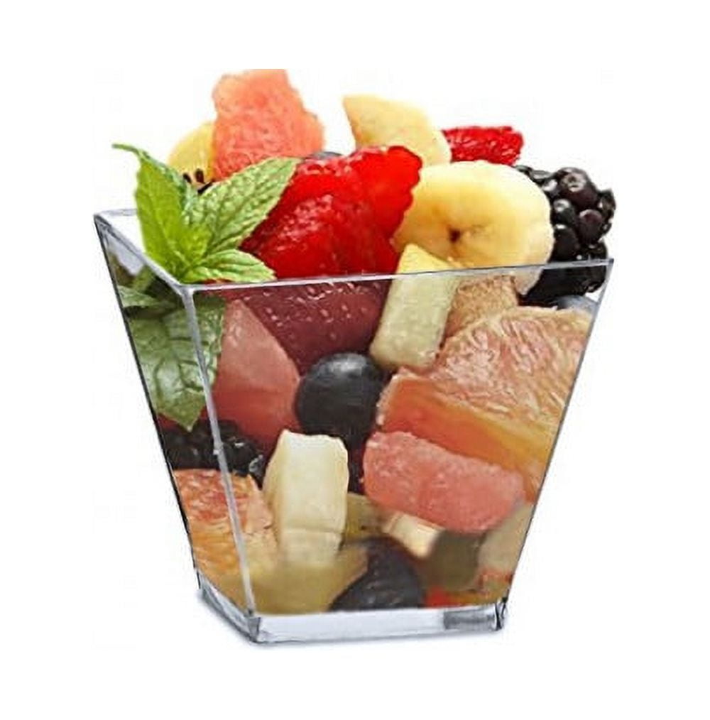 (192 Pack) EcoQuality 2 oz Small Square Clear Plastic Dessert Cups with Domed Lids - Disposable Square Treat Candy Boxes with Lids - Dessert Tumbler