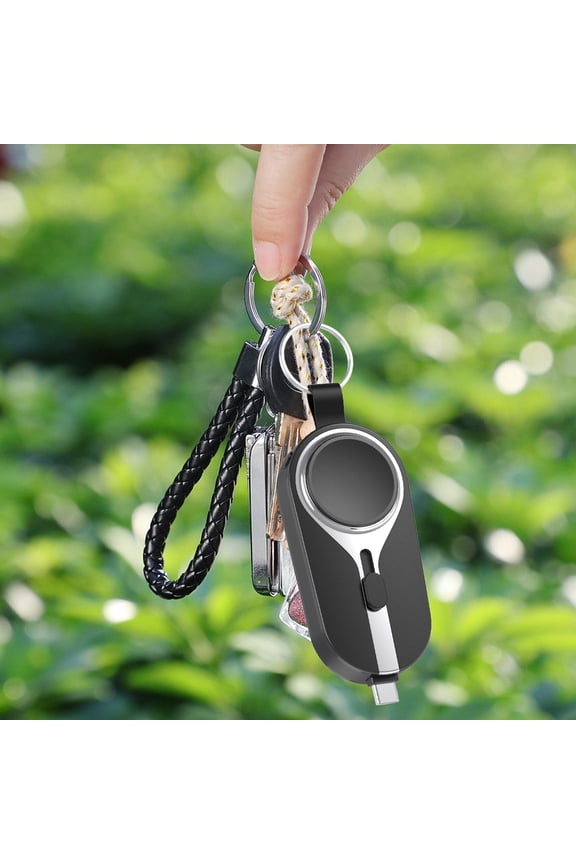 Mini 2-in- Wireless Charging Power Bank, Staron Portable 2000mAh Keychain Charger with Retractable Type-C Plug, Emergency Charger for Phone Watch, Black