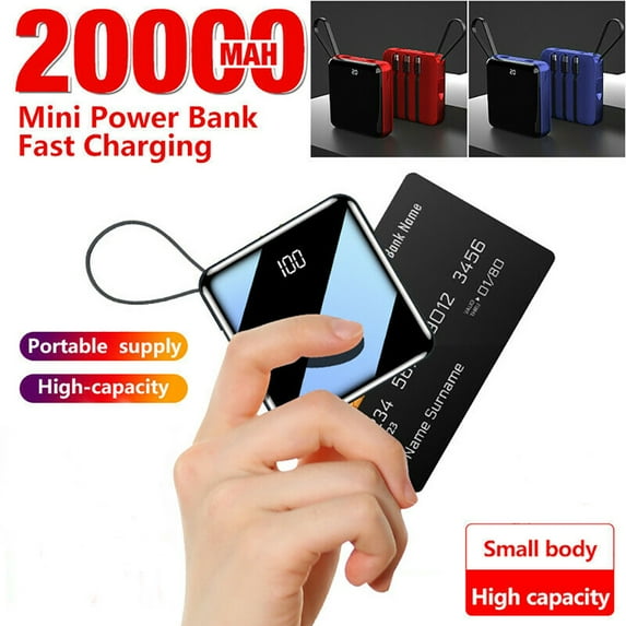 Mini 20000mAh Portable Charger Power Bank Fast Charging & Portable External Battery Backup Charger with 5 cables & LED Display
