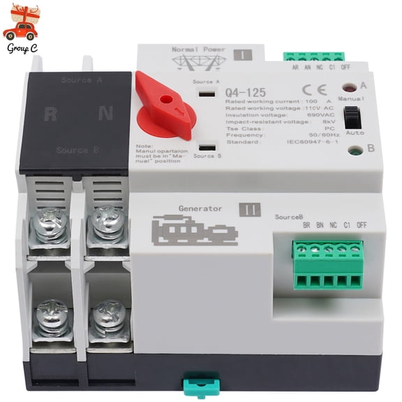 Mini 2P 100A 110V Dual Power Automatic Transfer Switch Generator Changeover Switch Tools Dual Power Switch Din Rail Type ATS 63A