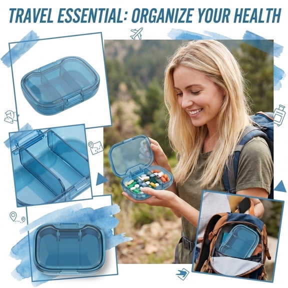 Mini 3 - Compartment Pill Organizer Box - Portable Travel Size Medicine Storage Case - Moisture-Proof Airtight Container for Vitamins, Supplements, Small Items
