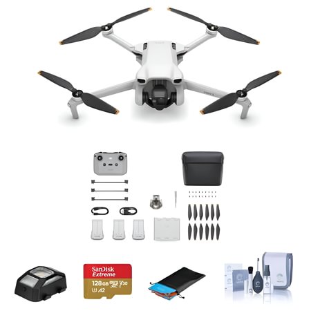 Mini 3 Drone Fly More Combo with RC-N1 Controller Bundle with 128GB microSDXC Memory Card, Strobe Anti-Collision Light, Foldable Landing Pad Pro, Cleaning Kit