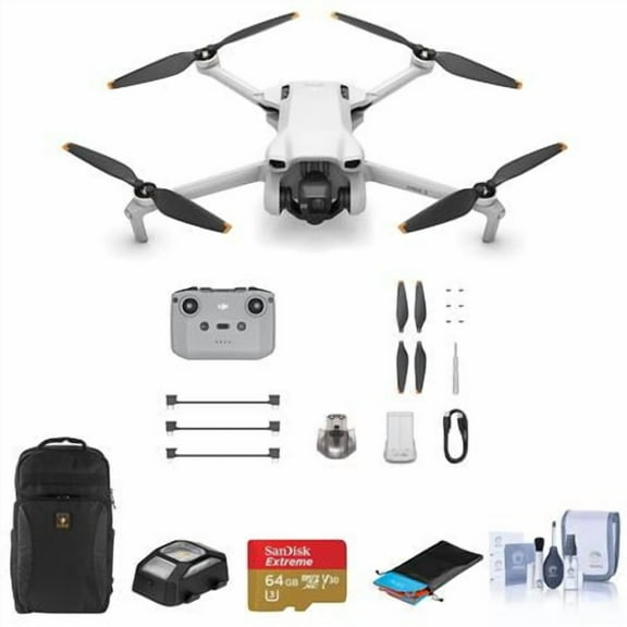 DJI Mini 3 Drone with RC-N1 Remote Controller Bundle with 64GB microSD Card, Backpack, Anti-Collision Light, Landing Pad, Cleaning Kit