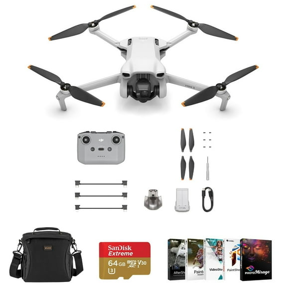 DJI Mini 3 Drone with RC-N1 Remote Controller Bundle with 64GB microSD Card, Shoulder Bag, Corel PC Software Kit