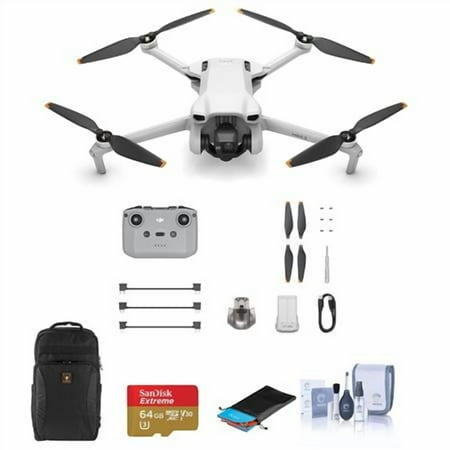 DJI Mini 3 Drone with RC-N1 Remote Controller Bundle with Backpack, 64GB microSD Card, Landing Pad, Cleaning Kit