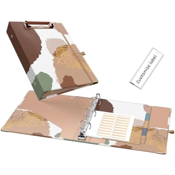 Mini 3 Ring Binder, 5.5" x 8.5", 1 Inch with Pockets, Binder Clipboard for Hair Style Client, Legal Case, Law Reference, Artist Portfolio (Brown Impression)