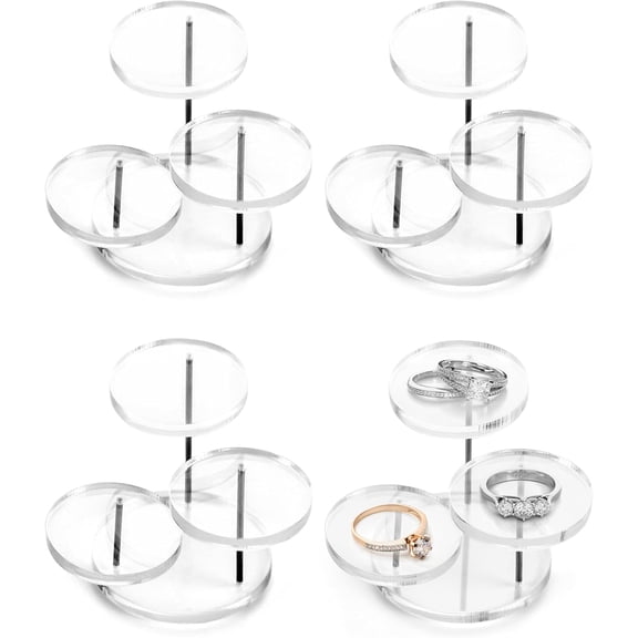 Mini 3-Tier Clear Acrylic Display Risers  Small Jewelry & Figurine Stand for Home, Storefront & Exhibits, 4 Pack