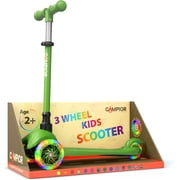 Mini 3 Wheel Kids Scooter with LED Wheels, Adjustable Handlebar, Wide Anti-Slip Deck, Smooth PU Wheels, Rear Foot Brake, Toddler Scooter for Ages 2+, Green