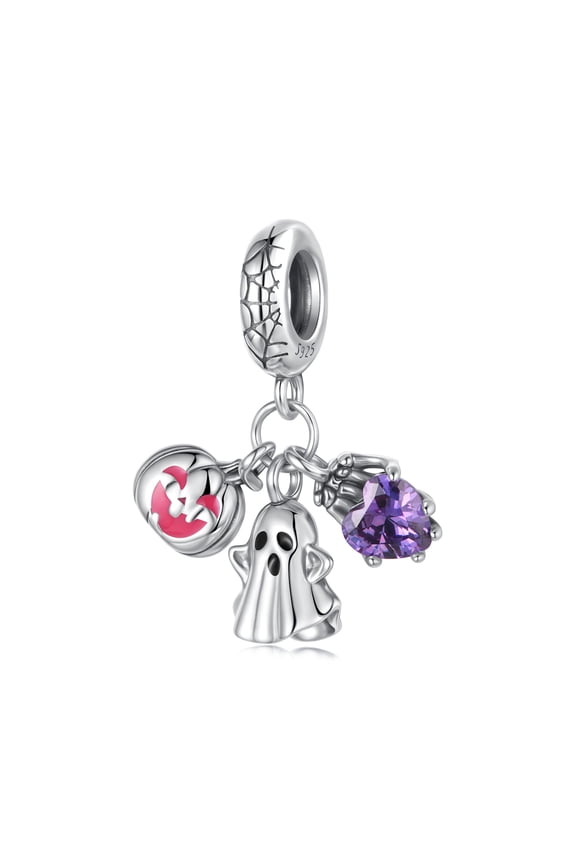 Mini 3-in-1 Halloween Ghost PendantCharm, Genuine 925 Sterling Silver Charm, Compatible with Most Charm Bracelet