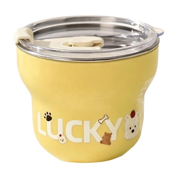Mini 304 Stainless Steel Coffee Cup With Leakproof Lid, Cute Graphic Print Portable Small Drink Mug For Office Daily Use, 9 Oz Yellow