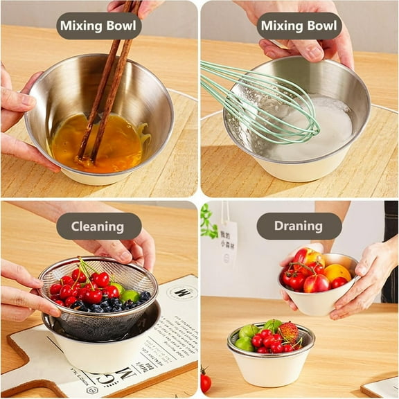 Mini 304 Stainless Steel Colander Bowl Rice Washing Fruit Strainer Mesh Sieve Draining Basket