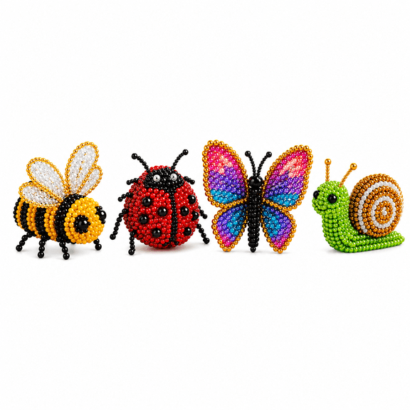 Mini 3D Beaded Animal DIY Kit with Instructions, 4Pcs Garden Bugs Beaded Jewelry Set for Beginners, Beautiful Desktop Decor, 4Pcs