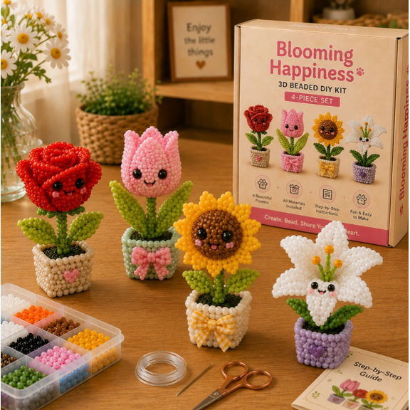 Mini 3D DIY Beading Kit Bead Your World Complete Craft Set With Multiple Themed Designs Including Animals Flowers Vehicles Fish Planets And Faith Figures