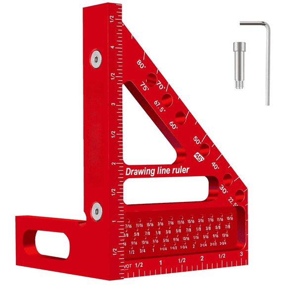 Mini 3D Multi-Angle Measuring Ruler Woodworking Square, 4.7'' x 3.54'' High Precision Aluminum Alloy Carpenter Square, 090 Angle Finder Framing Square Small Speed Square for Woodworking DIY