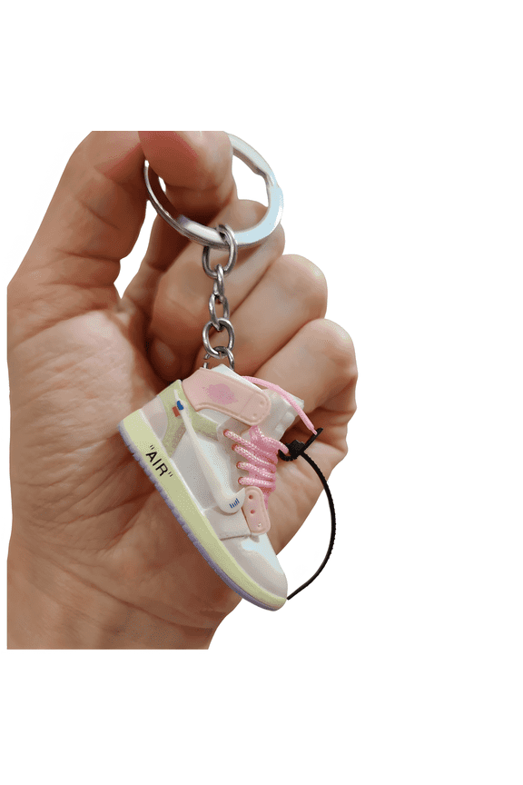 Mini 3D Nike Air Jordan Shoes Key Chain for Sneakerheads and Collectors, AJ 1 Off-White "Pink Blast"