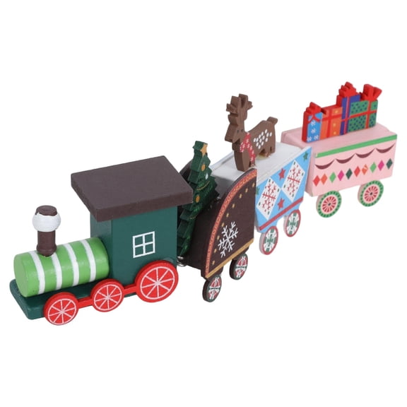 Mini 4-Car Linked Wooden Christmas Train Decor, Cane Tabletop Ornament, Small Hand-Painted Wood Holiday Train, Desktop Figurine for Xmas Home Decor & Stocking Stuffer(RL)