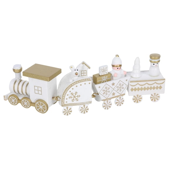 Mini 4-Car Linked Wooden Christmas Train Decor, Cane Tabletop Ornament, Small Hand-Painted Wood Holiday Train, Desktop Figurine for Xmas Home Decor & Stocking Stuffer(RL)