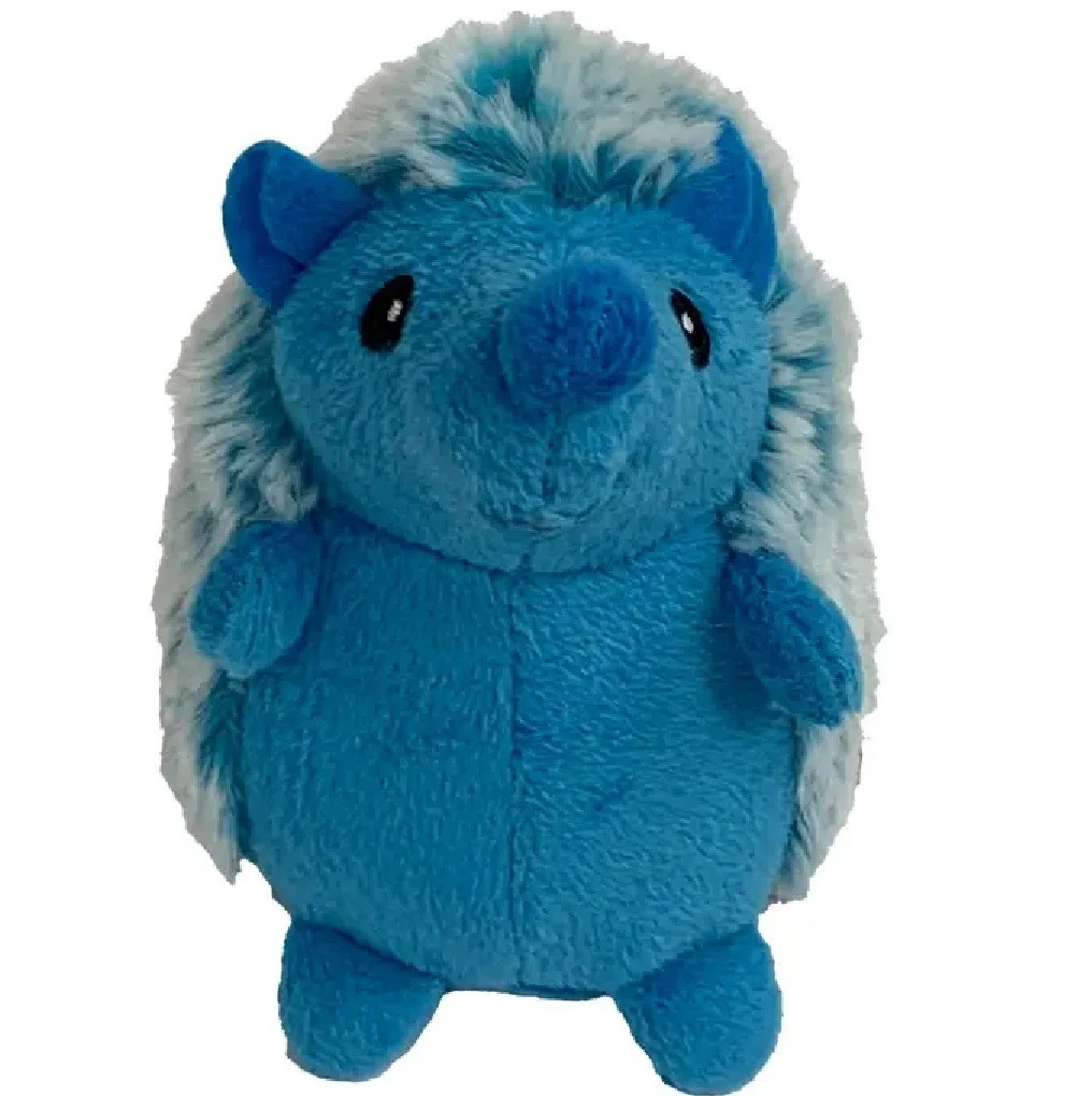 Mini 4 Inch Hedgehog Dog Toy Cute Cuddly Colorful Super Soft Plush Squeaker (Blue)