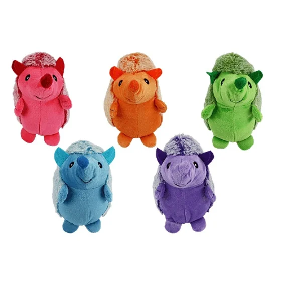 Mini 4 Inch Hedgehog Dog Toy Cute Cuddly Colorful Super Soft Plush Squeaker (Seller's Choice - Discounted Random Toy)