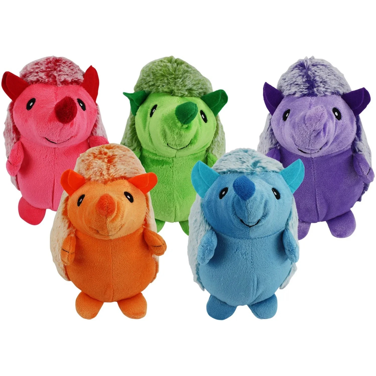 Mini 4 Inch Hedgehog Dog Toy Cute Cuddly Colorful Super Soft Plush Squeaker (Set of All 5 Colors)