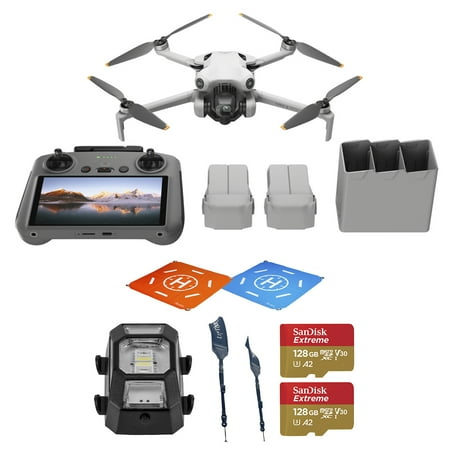 DJI Mini 4 Pro Drone Fly More Combo Plus, Bundle with Claw Lanyard Mounting System, Landing Pad, Strobe Light and 2x 128GB Memory Card