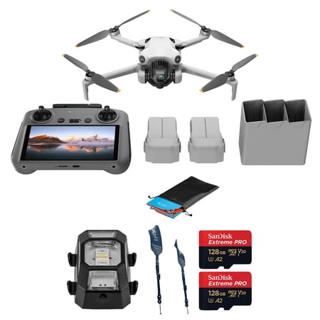 DJI Mini 4 Pro Drone Fly More Combo Plus, Bundle with Claw Lanyard Mounting System, Landing Pad, Strobe Light and 2x 128GB Memory Card