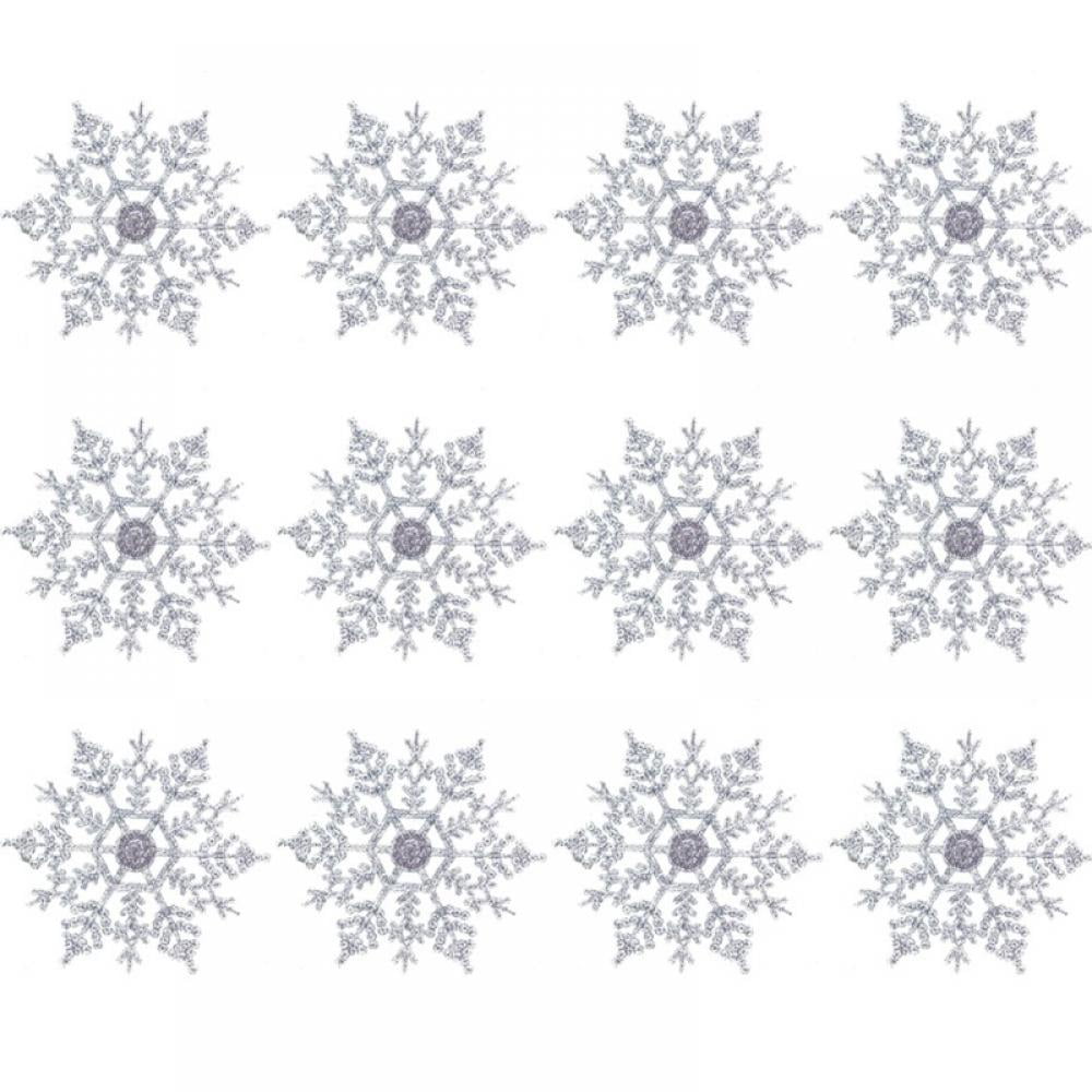 Snowflake Christmas Ornaments - Set of 74 Snowflakes - 2 D White  Snowflakes 4 D Clear Iridescent Snowflakes 5 D Clear Iridescent  Snowflakes - 6 D