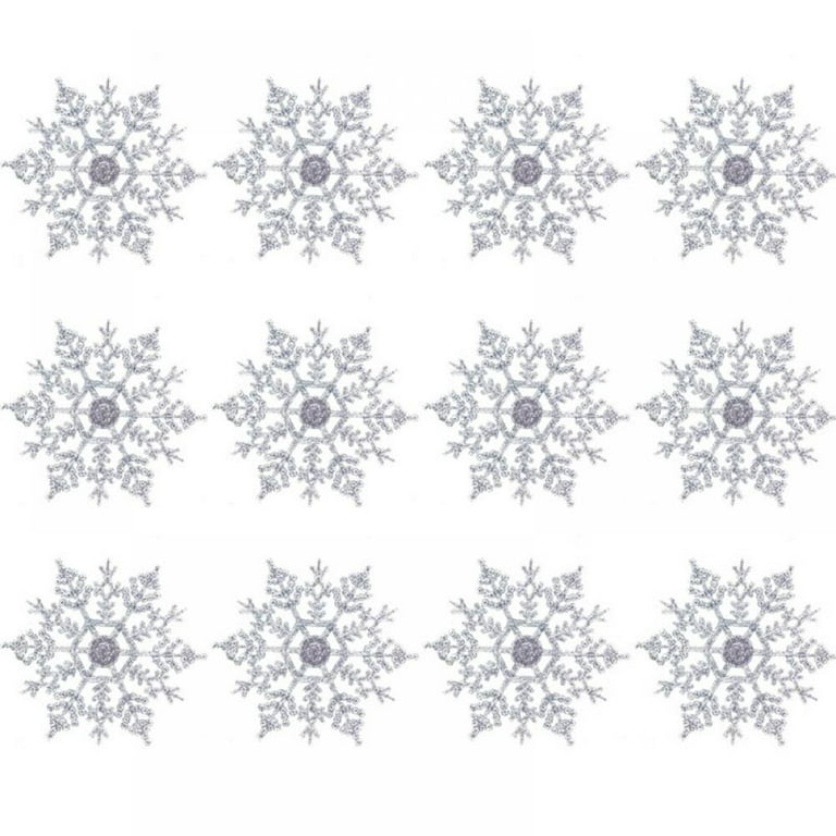 Mini 4 inch Plastic Snowflake Ornaments, tiny 12pcs Sparkling Iridescent  Glitter Snowflake Ornaments on String Hanger for Decorating,  Crafting,wedding and Embellishing 