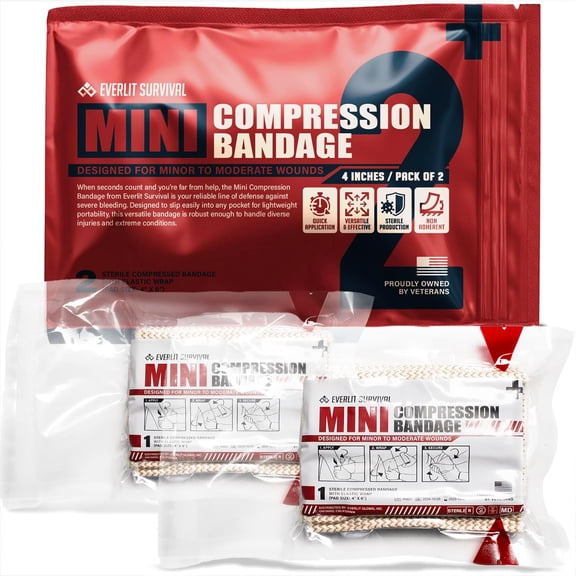 Mini 46 Inch First Aid Bandage Compressed Trauma Pressure Wound Dressing, Sterile Vacuum Sealed, for Controlling Bleeding, Gunshot Wounds, Medical Bag, First Aid (2 Pack)