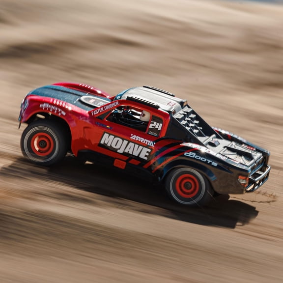 Mini 4x4 Desert RC Truck RTR, High-Traction All-Terrain Vehicle with Enclosed Metal Gear Drivetrain, V2 Differentials, Battery & Charger Included, Easy Clipless Body Design, Red/Black