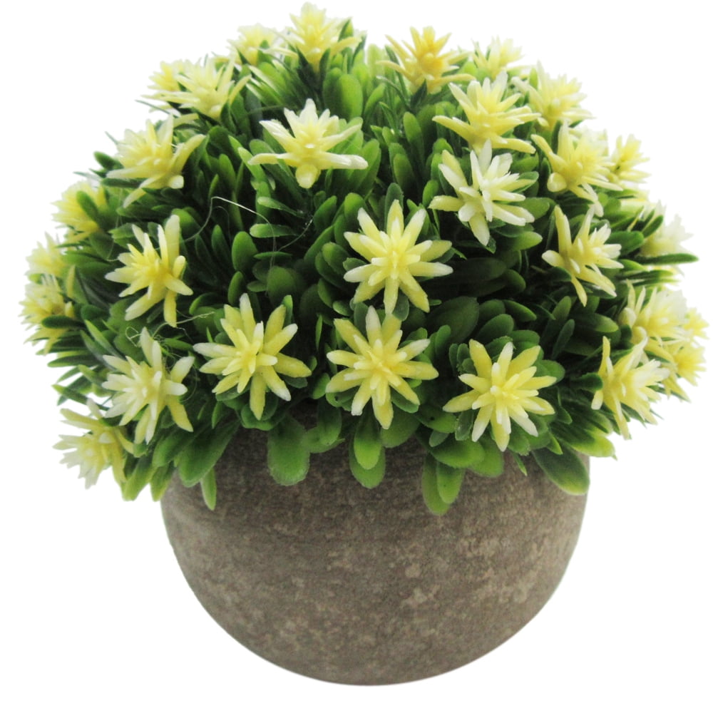 Mini 5" Artificial Topiary Plant Faux Yellow Flowers & Green Leaves