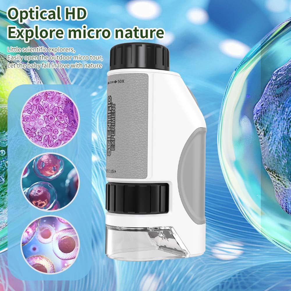 Mini 50X-300X Microscope, Kids Microscope Handheld Portable Microscope, Gray White