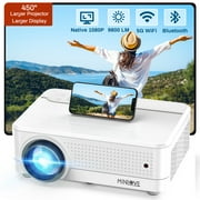 Native 1080p WiFi Bluetooth Projector, 4K Supported 450" Display 9800L, KERDOM MINLOVE High Brightness Full HD Movie Projector, for iOS/Android/TV Stick/DVD/PC/PS5/HDMI/USB