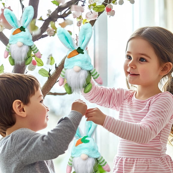 ​Mini 6.7in Easter Bunny Gnome - Feather-Light Faux Fur Hanging Decor, Multi-Color Cartoon-Style Scene Setter​​ Green