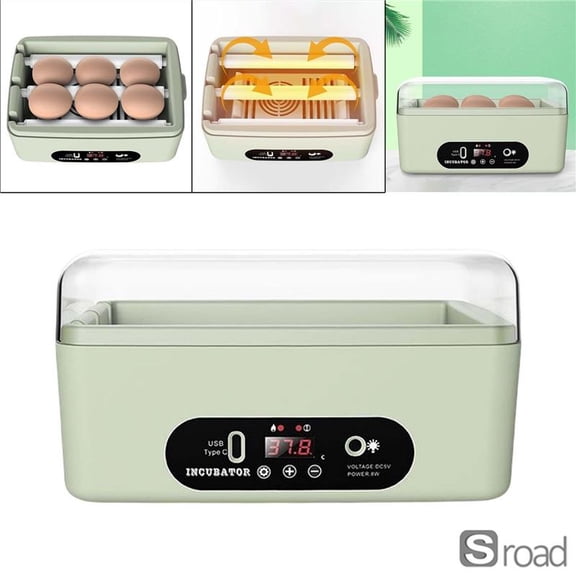 Mini 6-Egg Incubator For Chicken, Duck, Quail, Digital Automatic Egg Turner With Temperature Control, Portable USB Poultry Hatcher With Candler, Educational Science Project,Green