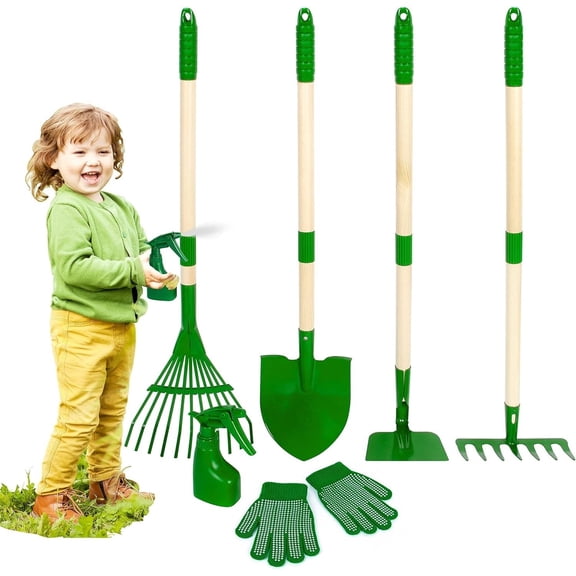 Mini 6-Piece Gardening Tool Set for Outdoor Yard Work, Real Planting, and Educational Backyard Exploration Green