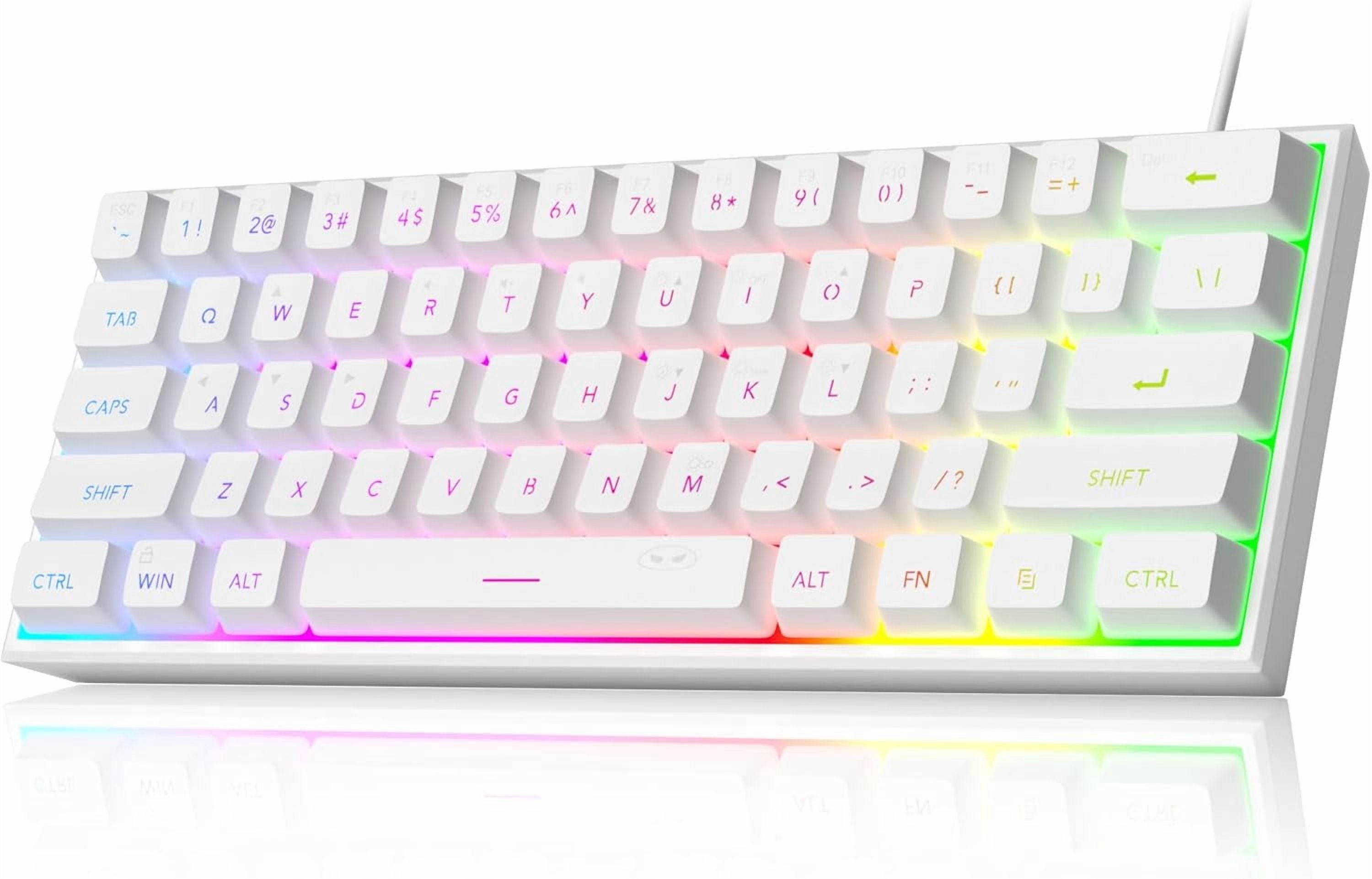 Mini 60% Gaming Keyboard, Upgrade RGB Backlit 61 Key Ultra-Compact Keyboard, TS91 Ergonomic Waterproof Mechanical Feeling Office Computer Keyboard for PC, MAC, PS4, Xbox ONE Gamer(White)