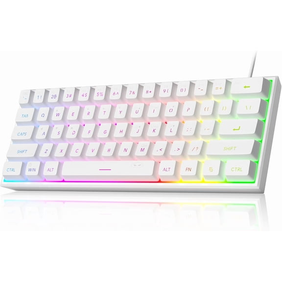 Mini 60% Gaming Keyboard, Upgrade RGB Backlit 61 Key Ultra-Compact Keyboard, TS91 Ergonomic Waterproof Mechanical Feeling Office Computer Keyboard for PC, MAC, PS4, Xbox ONE Gamer(White)