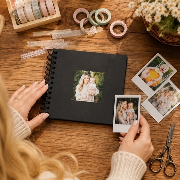 Mini 7X7 Inch Black Spiral-Bound Photo Album Book, Mini Photo Album 4X6, Blank Scrapbook, Scrapbook Journal, Diy Memory Keepsake with Clear Front Photo Display Window, Unlined