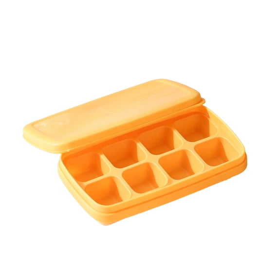 Mini 8-Cavity Ice Cube Tray with Lid - Easy Press Ice Maker for Homemade Ice - Perfect for Cocktails, Drinks & Easy Storage in Freezers - Compact Design for Daily Use Orange