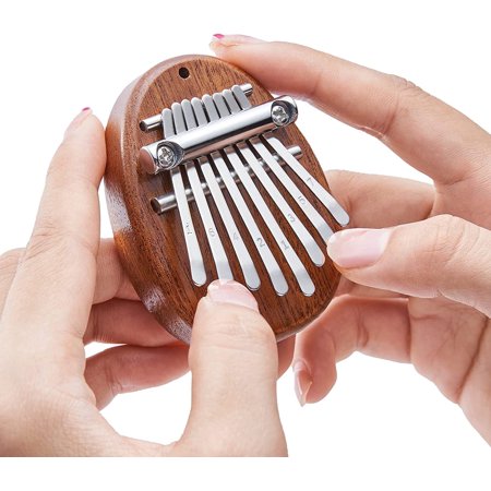 Mini 8 Key Thumb Piano Gifts for Beginners Music Lovers Players, Cute Instrument Pendant Keychain Accessories, Exquisite Finger Piano Ornaments for Christmas Tree(Oval)