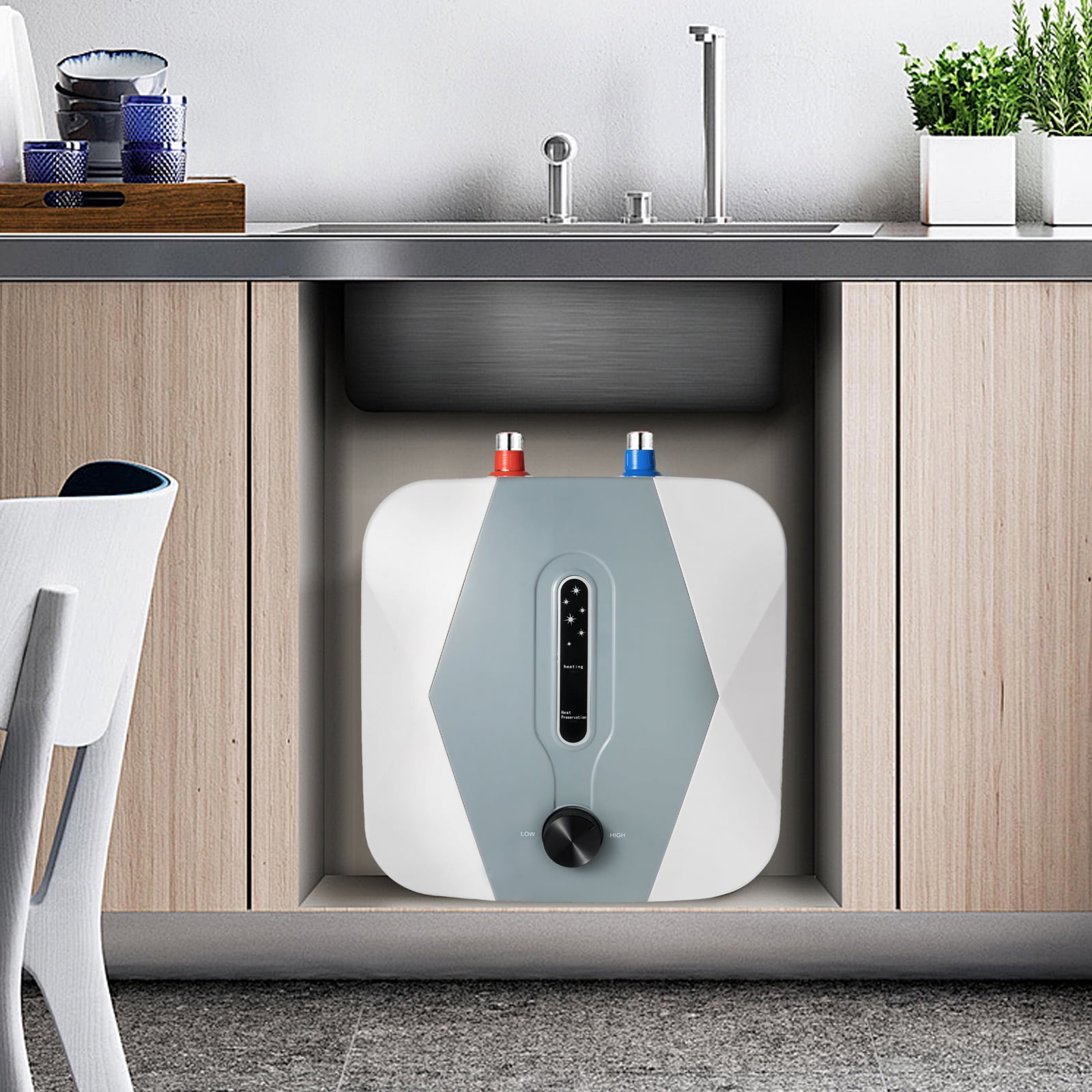 Mini 8L Electric Hot Water Heater Tankless Bathroom Heater 110V 1500W 75 ℃ Max Suitable for Installation in Small Residential Areas, Garages, Sinks